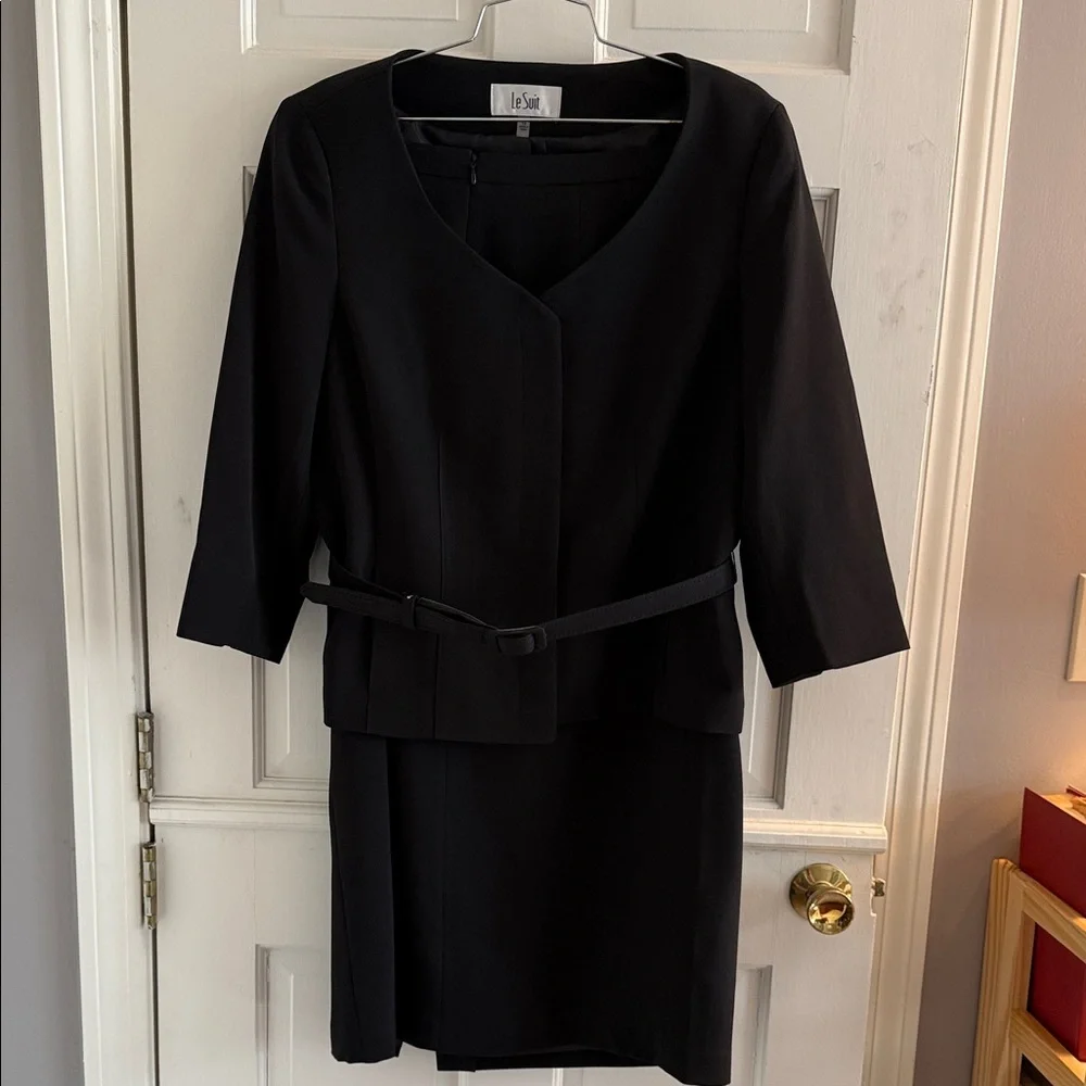 Le Suit Black Long-Sleeve Two-Piece Dress Suit with Belt - Picture 1 of 4
